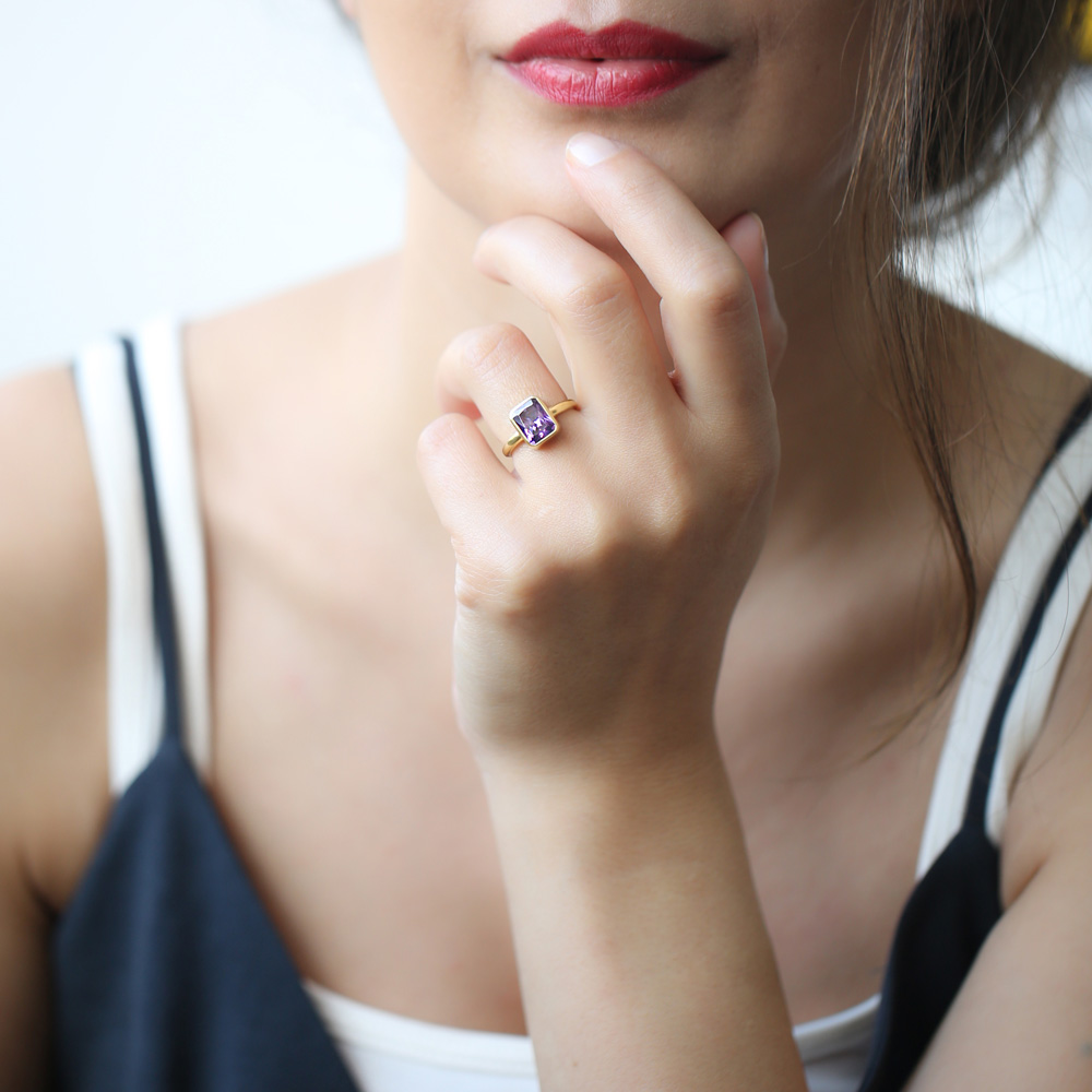 Square Shape Stone Cluster Ring Wholesale Handcrafted 925 Sterling Silver Jewelry